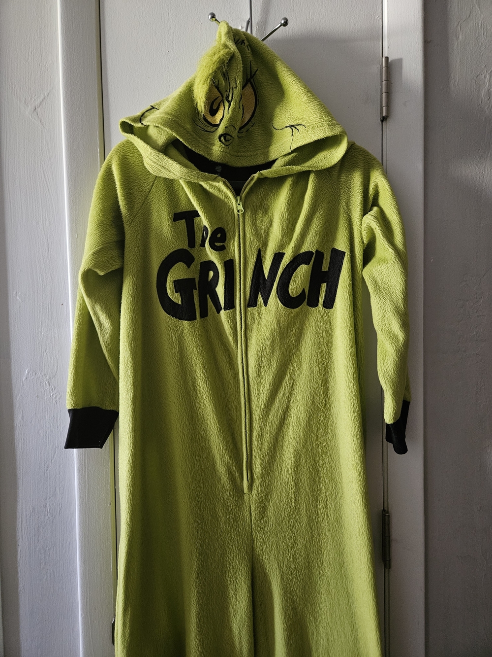 Dr. Seuss Bright Lime Grinch Character Zip-Up Hoodie Onsie Adult Large